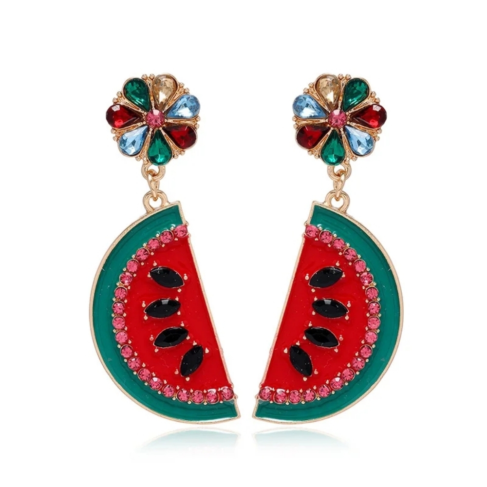 "Melon" Watermelon Fruit Earrings - Picture 11 of 14